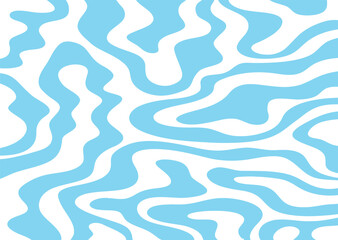 Retro twisted and distorted summer groovy hippie line blue background. Waves, swirl, twirl pattern. Vintage backgrounds in trendy psychedelic style.