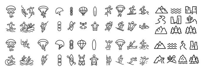 Naklejka premium Outline adventure sports icons set