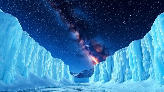 Ice formations under starry sky