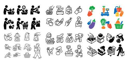 Fototapeta premium Black and white shopping icons collection