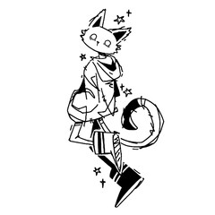 Edgy cat character in streetwear. Grunge, doodle, vector sketch