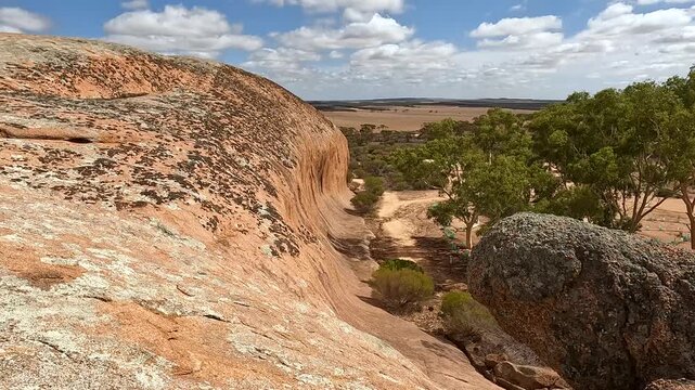 Pildappa Rock, Iconic Wave Like Granite Formation and Hiking Experience Under Blue Skies, Eyre Peninsula, South Australian Outback