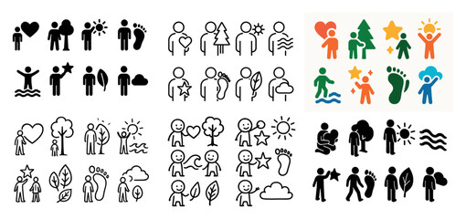 Obraz premium Stick figure icons with nature themes