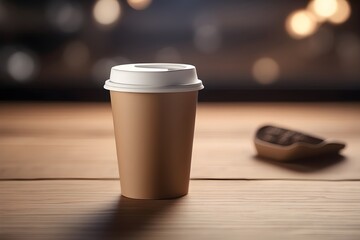 Kraft Paper Cup Three-quarter View &mdash; Light Concrete Surface