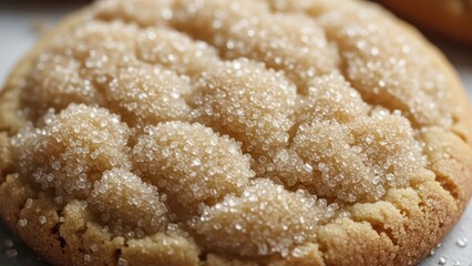 Macro photograph of a freshly baked sugar cookie