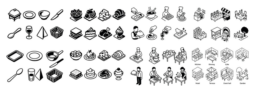 Culinary icons and dining symbols - Powered by Adobe