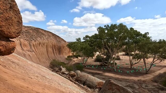 Pildappa Rock, Iconic Wave Like Granite Formation and Hiking Experience Under Blue Skies, Eyre Peninsula, South Australian Outback
