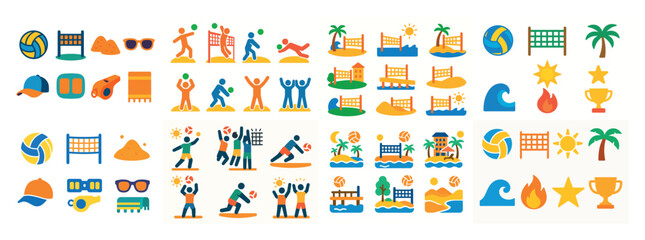Fototapeta premium Colorful beach sports icons collection