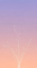 Abstract image of a delicate, stylized plant silhouette against a soft gradient background of purple, pink, and peach.