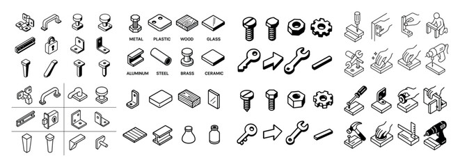Naklejka premium Mechanical and material symbols guide