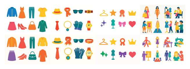 Colorful fashion icons and activities