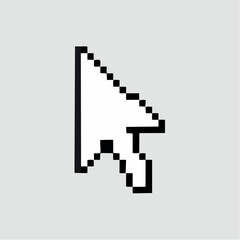 Classic pixelated white computer mouse cursor with black outline pointing top-left on a light gray background.
