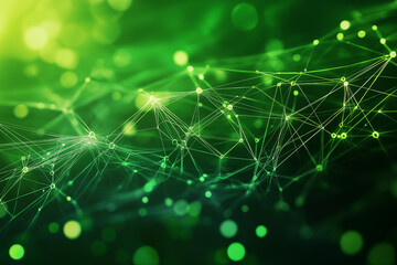 An abstract image showing the flow of digital assets in a green economy, with interconnected networks and data streams. Abstract green background with a digital mesh