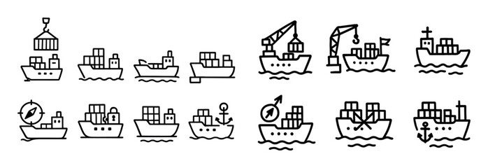 Fototapeta premium Cargo Ship Doodle Icons