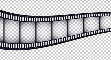 Overlayed movie film strip in perspective on transparent background. Vector illustration