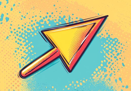 Colorful retro arrow icon in pop art style with vibrant splashes