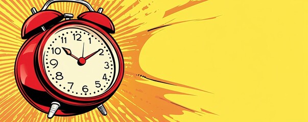 Retro alarm clock with yellow background and empty speech bubble