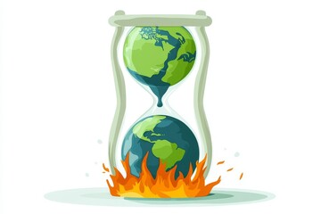 Illustration of an hourglass with Earth on fire symbolizing climate change and global warming