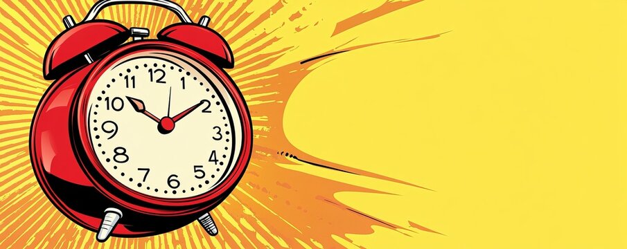 Retro alarm clock with yellow background and empty speech bubble