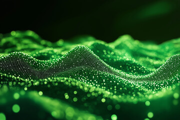 An abstract image showing the flow of digital assets in a green economy, with interconnected networks and data streams. Abstract green background with a digital mesh