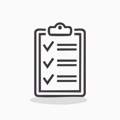 Minimalist medical clipboard with tick mark, outline icon, 64x64
