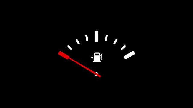 The arrow drops down. The fuel level in the gas tank decreases. The gas station pump icon lights up.