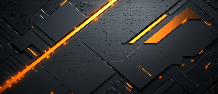 Futuristic dark background with orange glowing lines and geometric patterns