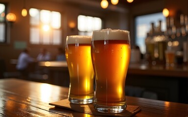 Glass of beers on a local pub. High quality