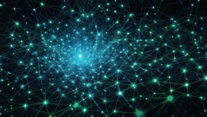 Abstract image depicts a luminous network of interconnected points and lines, glowing in the dark