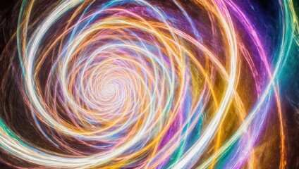 Abstract spiral of vibrant, multicolored light streaks swirling inward, creating a tunnel-like effect