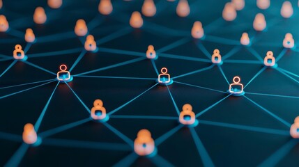 A digital network visualization featuring interconnected nodes representing users, highlighting connections and communication within a modern system.