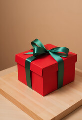 red gift box with green ribbon