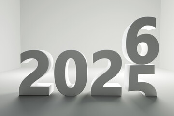 New year 2026 concept. 2026 steel sign with stopwatch. 3d Rendering