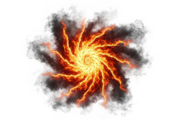 Fiery spiral explosion with smoke, abstract energy burst