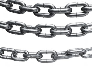 Steel chains against white, linked, strong, horizontal