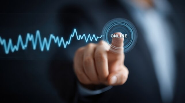 Person touching online data analytics graph - Powered by Adobe