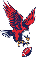 Obraz premium Fierce Red Eagle Mascot Swooping Down To Grab American Football logo vector design
