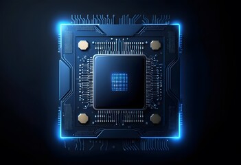 Fototapeta premium Detailed Close-Up of a Modern Computer Chip with Blue Glow