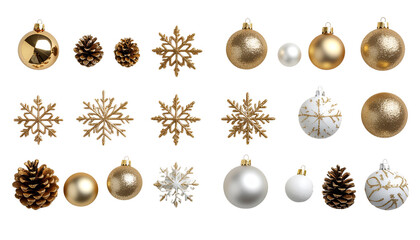 Premium White-and-Gold Festive Decorative Elements Bundle &ndash; isolated on transparent background.