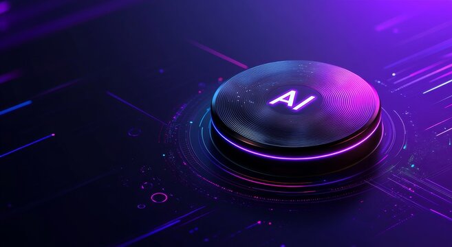 Futuristic button with AI text symbolizing artificial intelligence and technology
