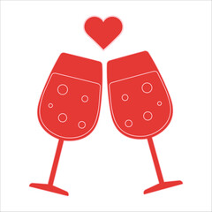 Red wine toast with heart symbol for celebrations and romance.