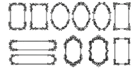 Elegant ornate vintage frames and borders set for graphic design isolated on white background
