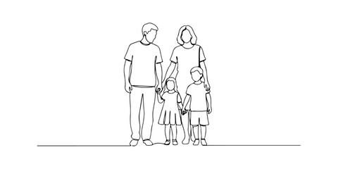 Continuous one line of a family symbolizing the right to family and community, human rights theme, draw vector illustration.