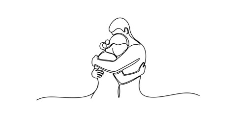 Continuous one line of a two people embracing symbolizing support and social care, human rights theme, draw vector illustration.