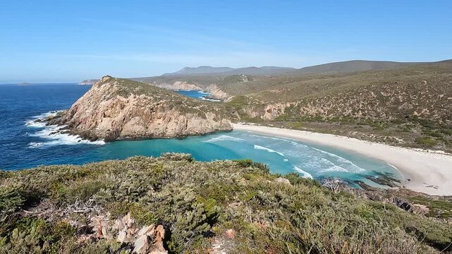 Quoin Head, Western Australia: Remote White Sand Beach and Turquoise Waters Nestled Amidst Rugged Coastal Headlands in a National Park
