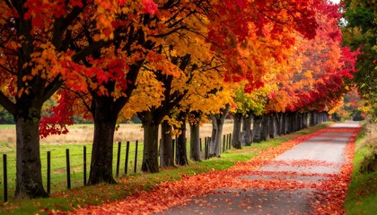 Autumn Road - A Vibrant Tapestry of Fall Colors in Nature.
