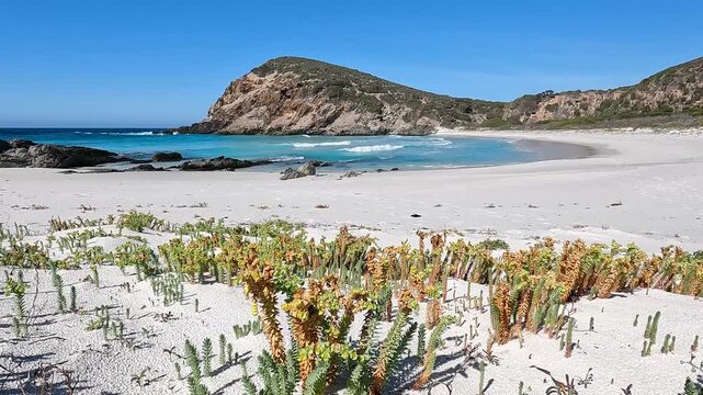 Quoin Head, Western Australia: Remote White Sand Beach and Turquoise Waters Nestled Amidst Rugged Coastal Headlands in a National Park