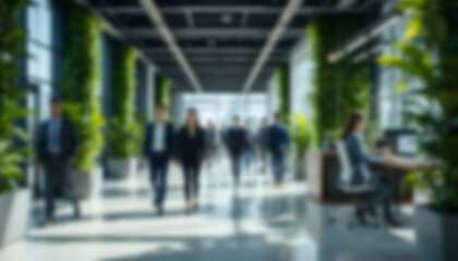 Modern Office with Plants and Professionals in Motion Blur photo Concept