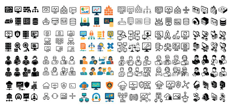 Colorful and monochrome technology icons collection