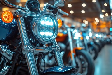 Closeup of motorcycle headlights and parts studio gigapixel image modern environment detailed view motorbike concept